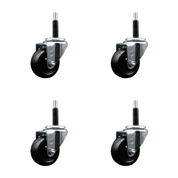 Service Caster 3'' SS Hard Rubber Wheel Swivel 3/4'' Expanding Stem Caster Set, 4PK SCC-SSEX20S314-HRS-34-4 - main